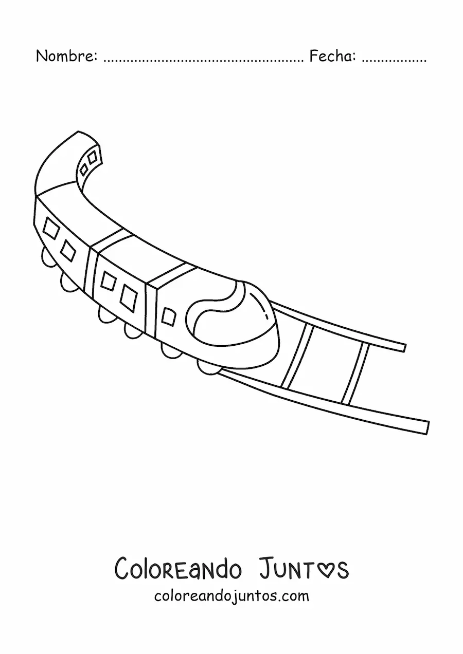 Imagen para colorear de un tren moderno sobre rieles