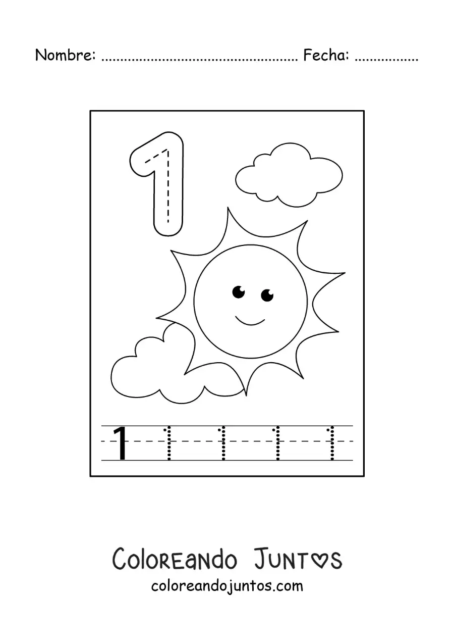 Imagen para colorear de actividad para trazar el número 1 y contar con dibujos animados