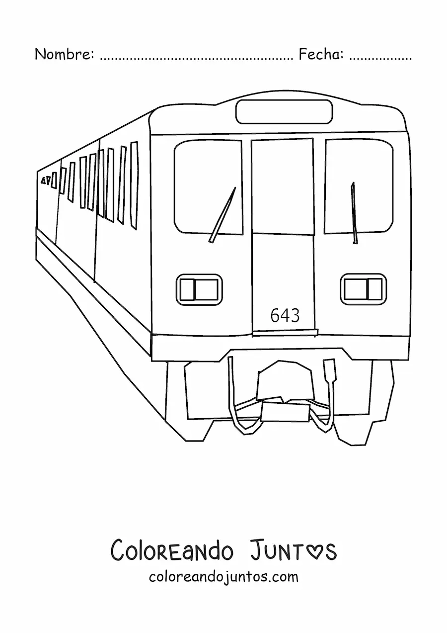 Imagen para colorear de un tren subterráneo de frente