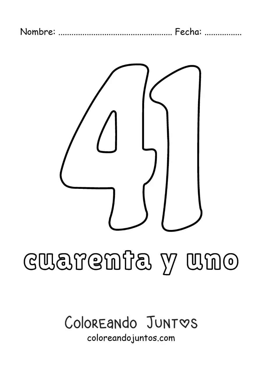 Imagen para colorear de ficha del 41 para aprender los números naturales