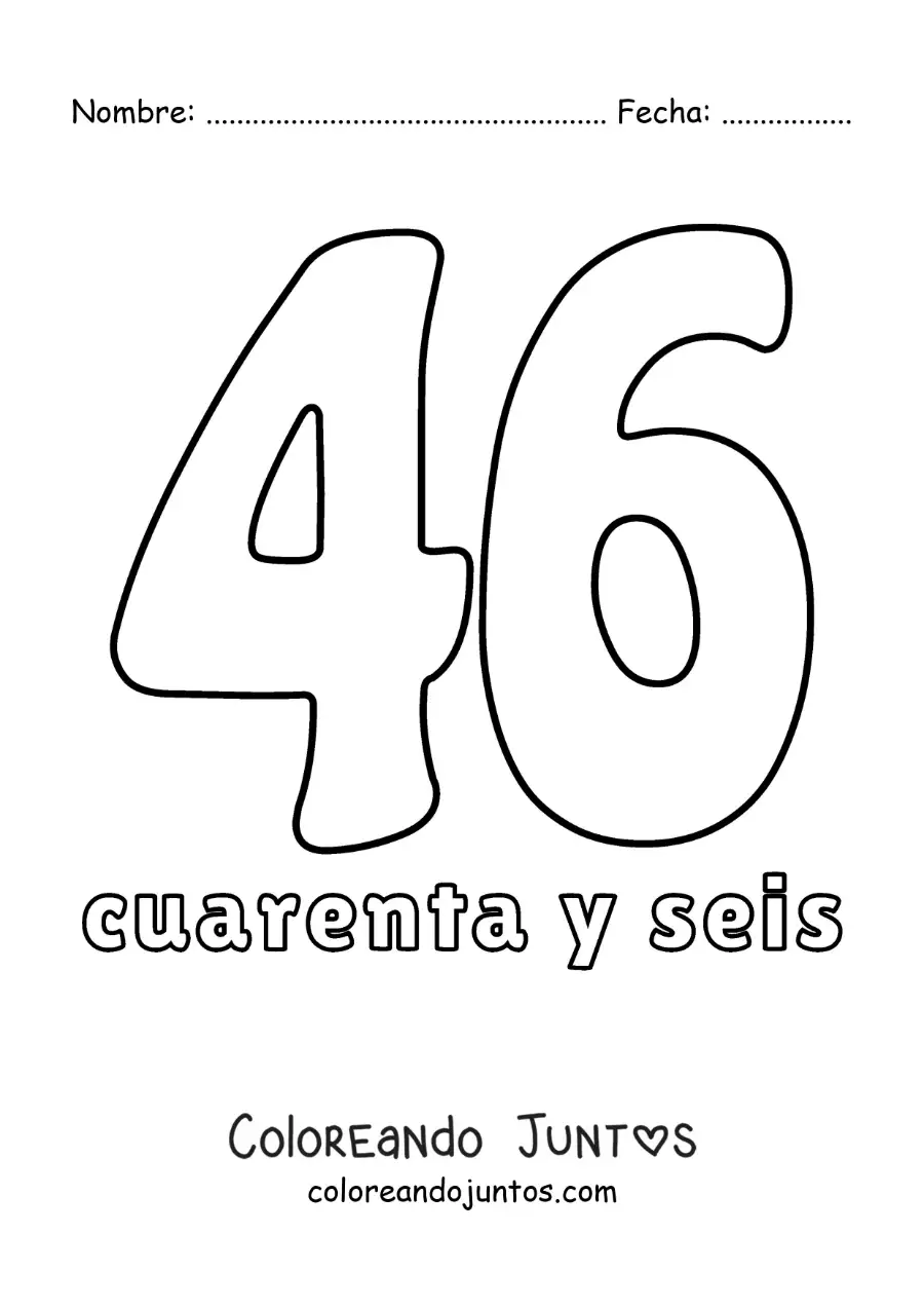Imagen para colorear de ficha del 46 para aprender los números naturales