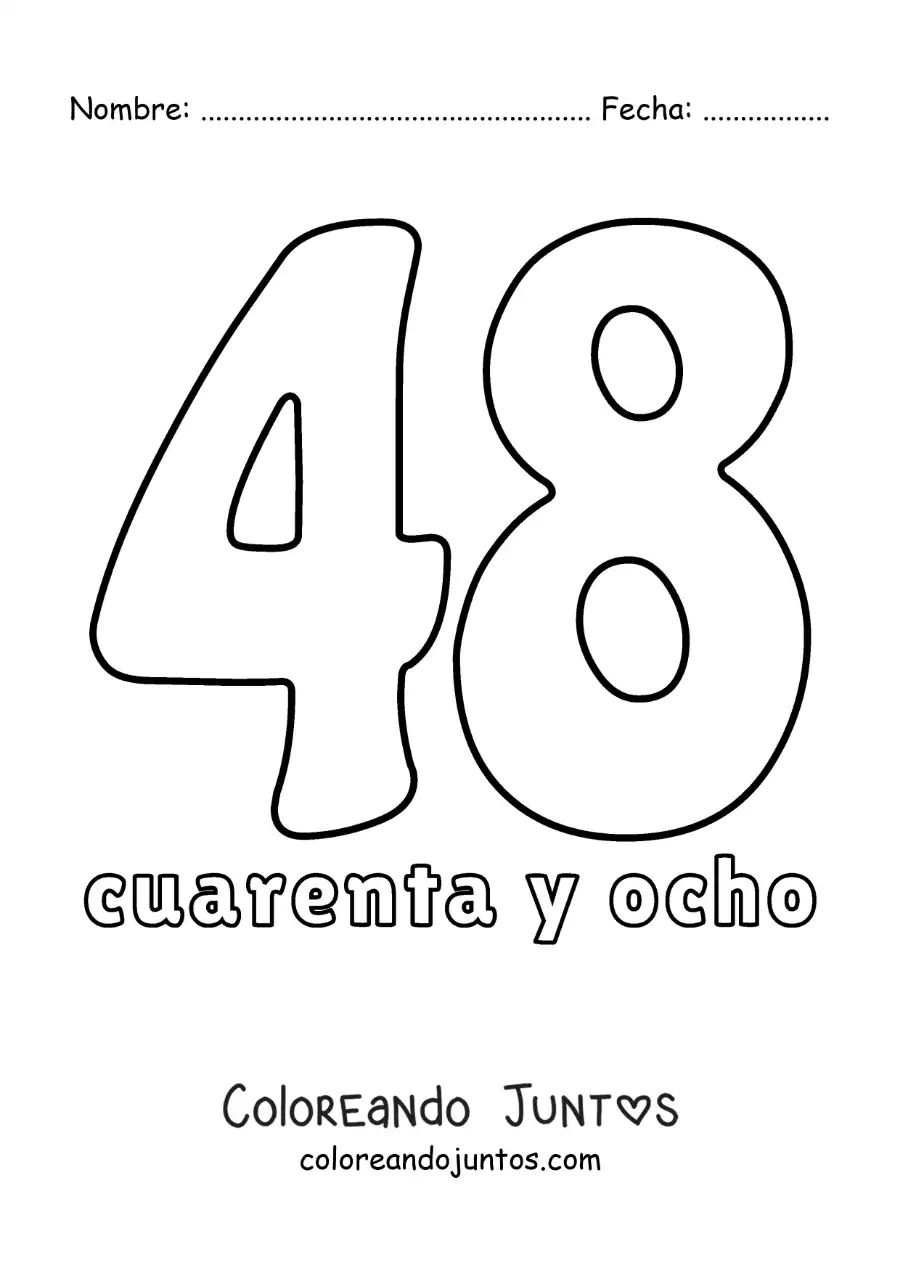 Imagen para colorear de ficha del 48 para aprender los números naturales