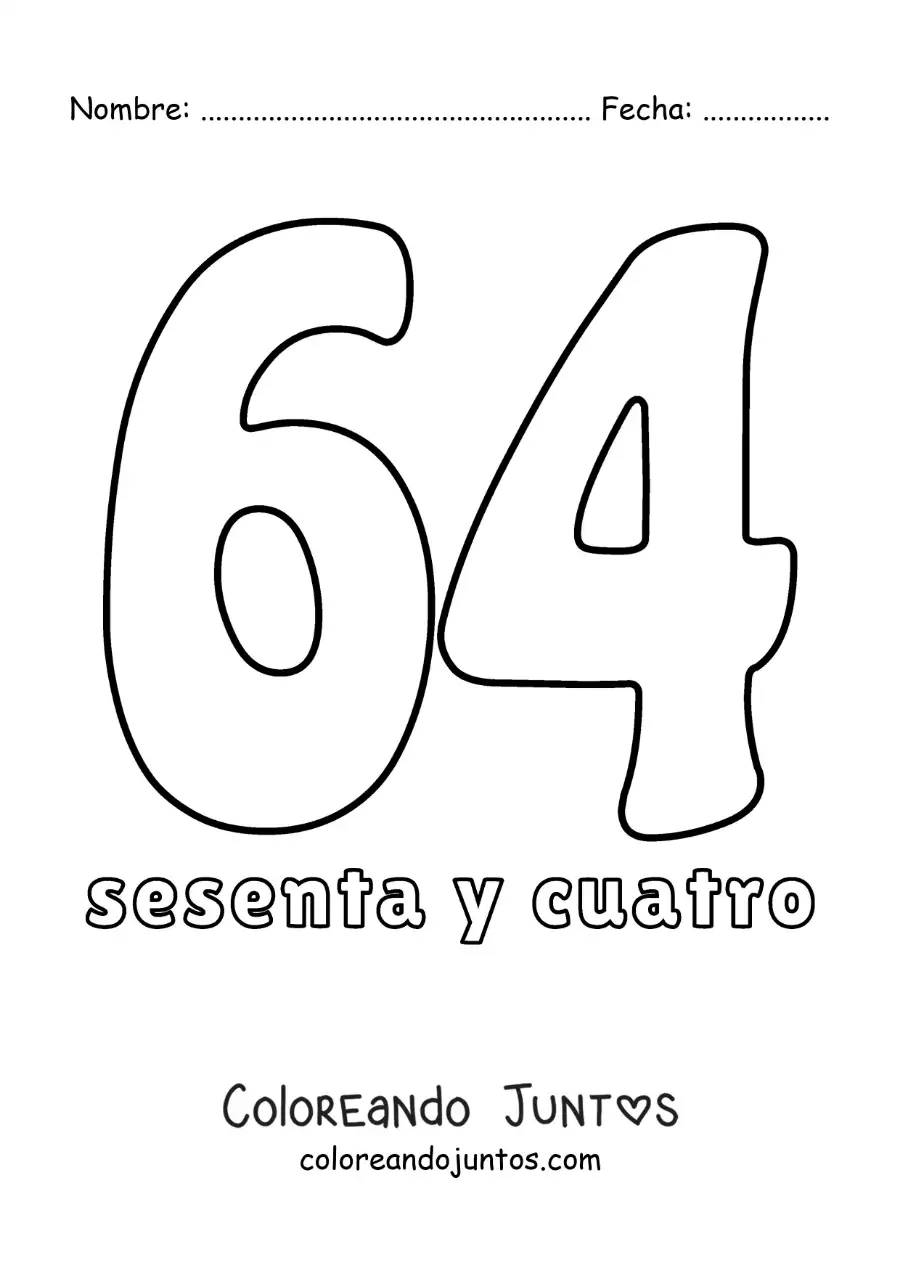 Imagen para colorear de ficha del 64 para aprender los números naturales