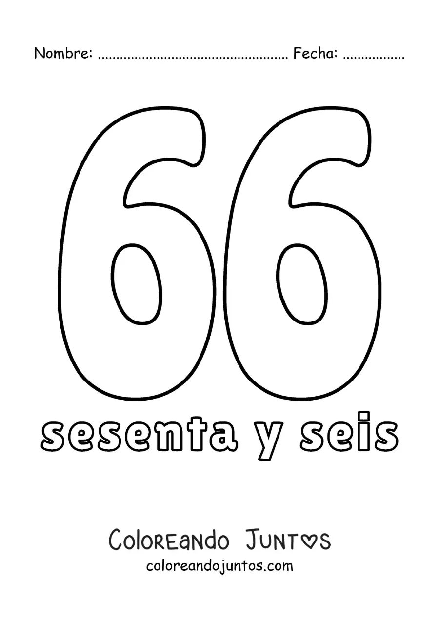 Imagen para colorear de ficha del 66 para aprender los números naturales