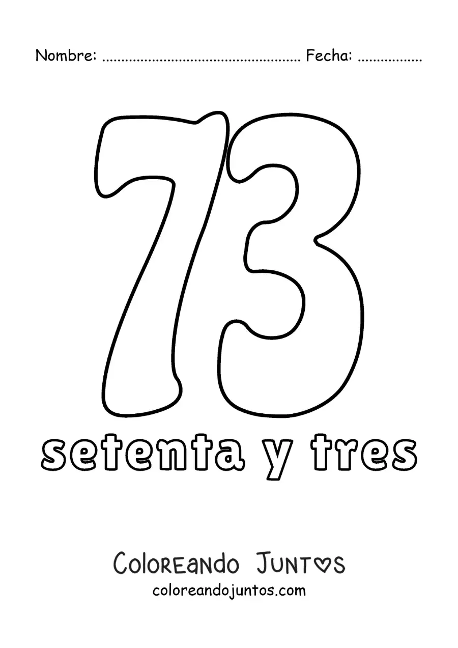 Imagen para colorear de ficha del 73 para aprender los números naturales