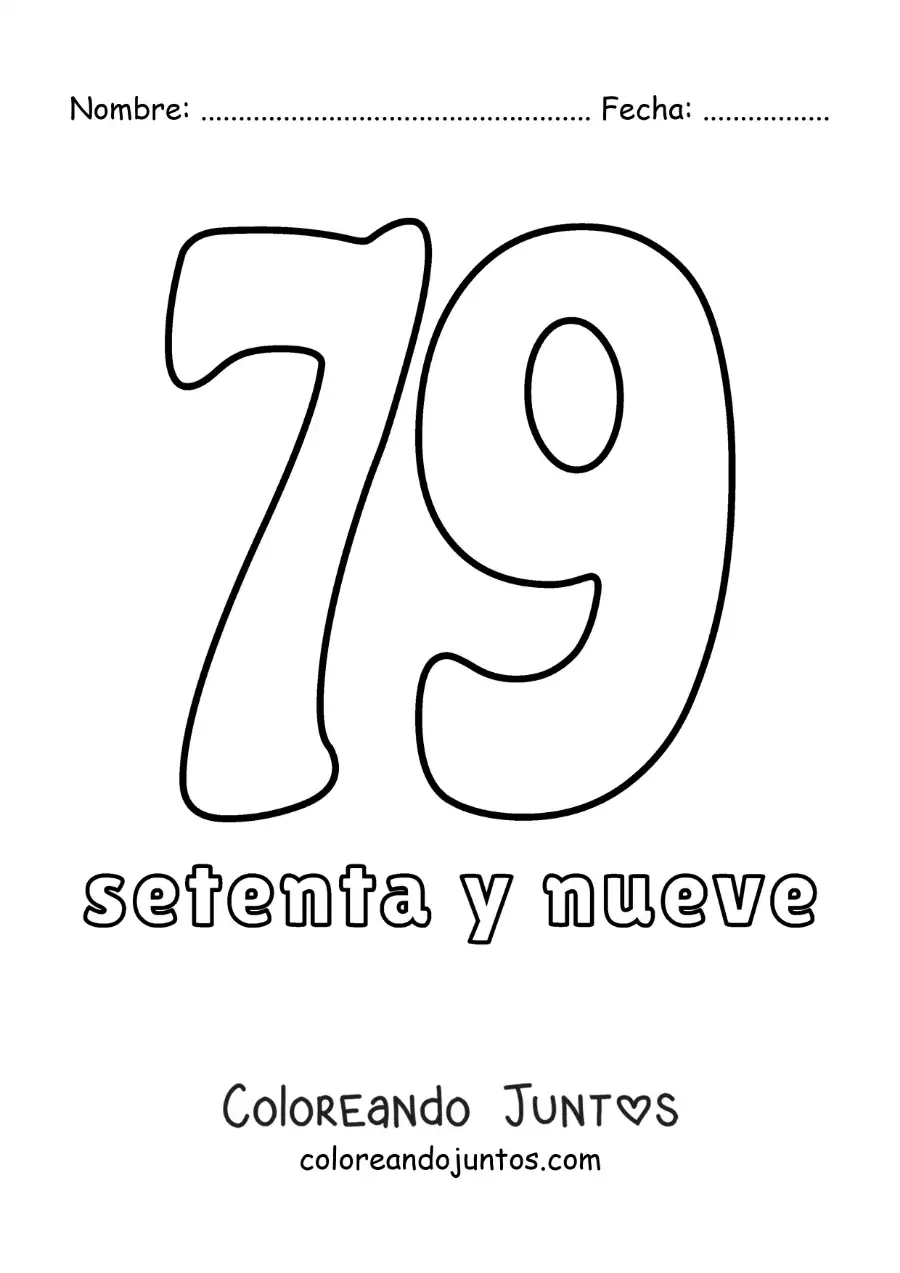 Imagen para colorear de ficha del 79 para aprender los números naturales