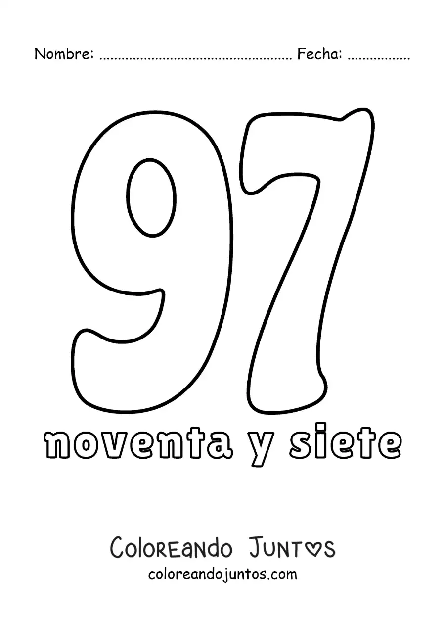 Imagen para colorear de ficha del 97 para aprender los números naturales