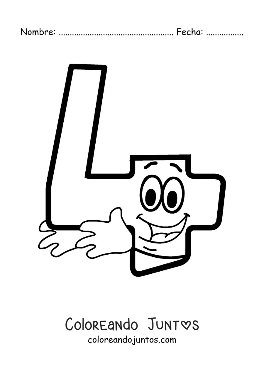 Imagen para colorear del número 4 animado bailando para niños