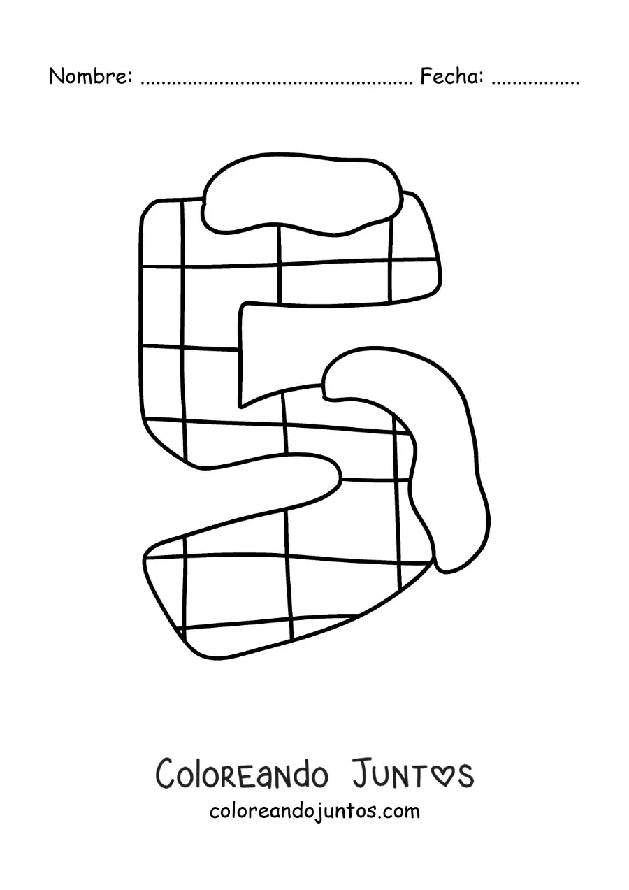 Imagen para colorear del número 5 decorado para niños