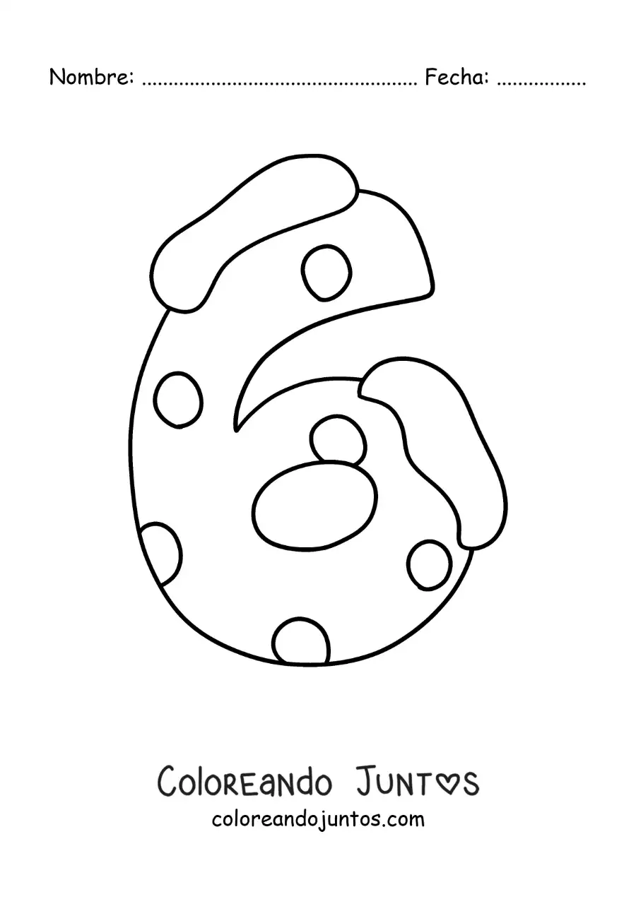 Imagen para colorear del número 6 decorado para niños