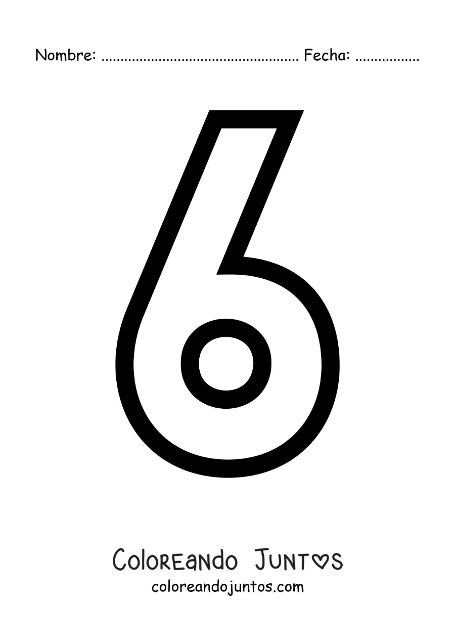 Imagen para colorear del número 6 grande