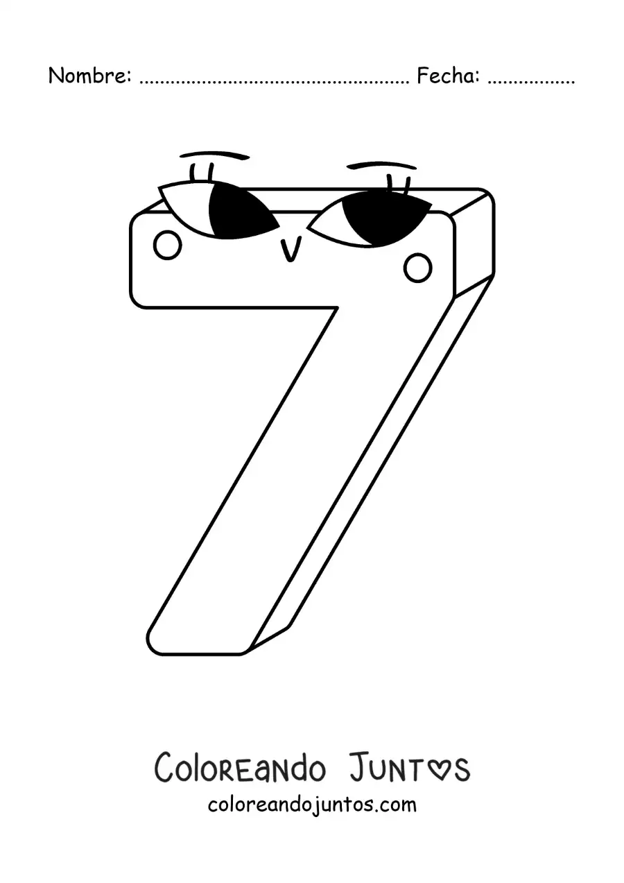 Imagen para colorear del número 7 animado infantil