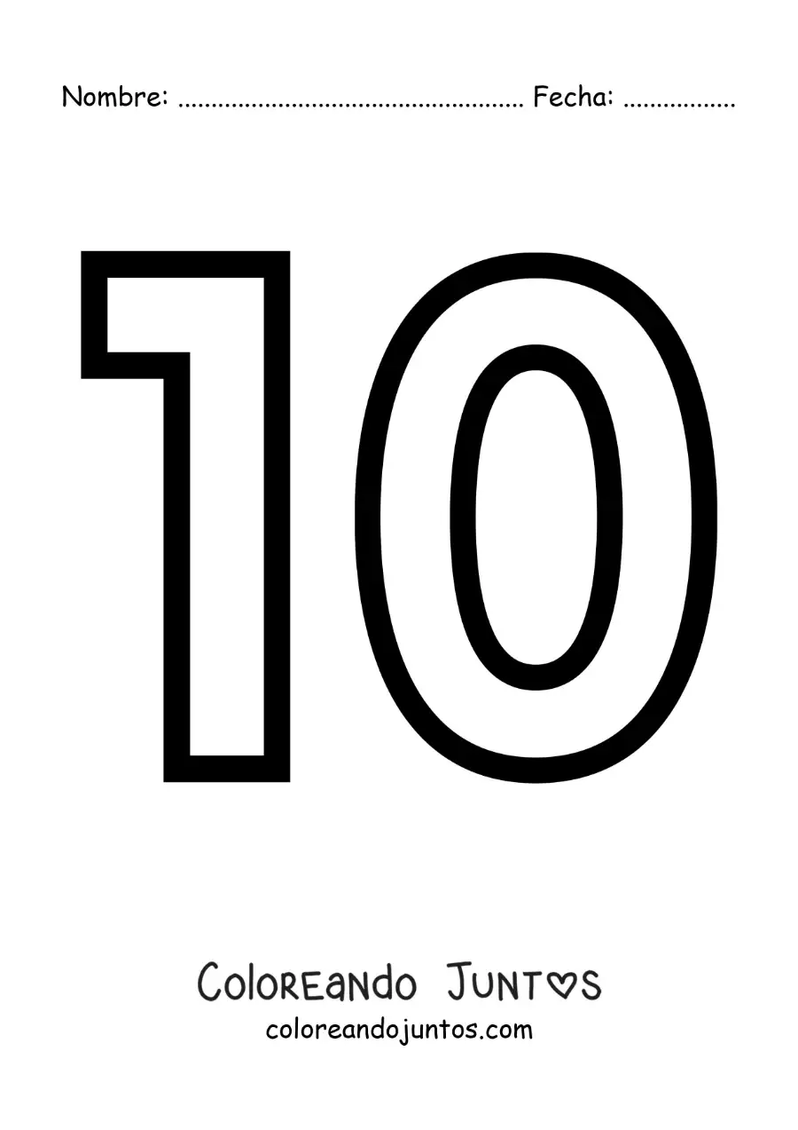 Imagen para colorear del número 10 grande