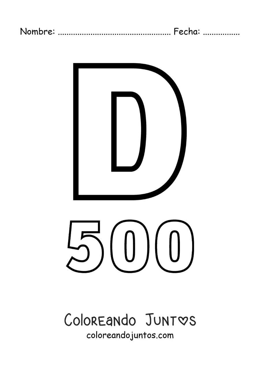 Imagen para colorear de ficha del 500 en números romanos con dibujos animados