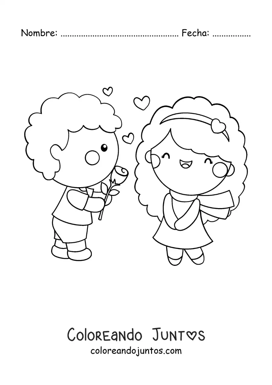 Imagen para colorear de chico regalándole una rosa a su enamorada