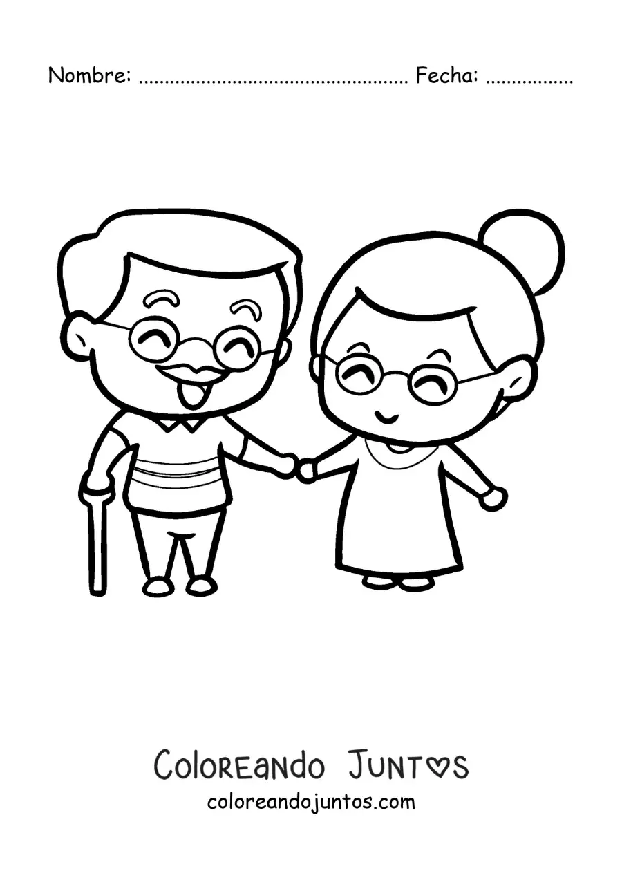 Imagen para colorear de pareja de viejitos enamorados tomados de la mano