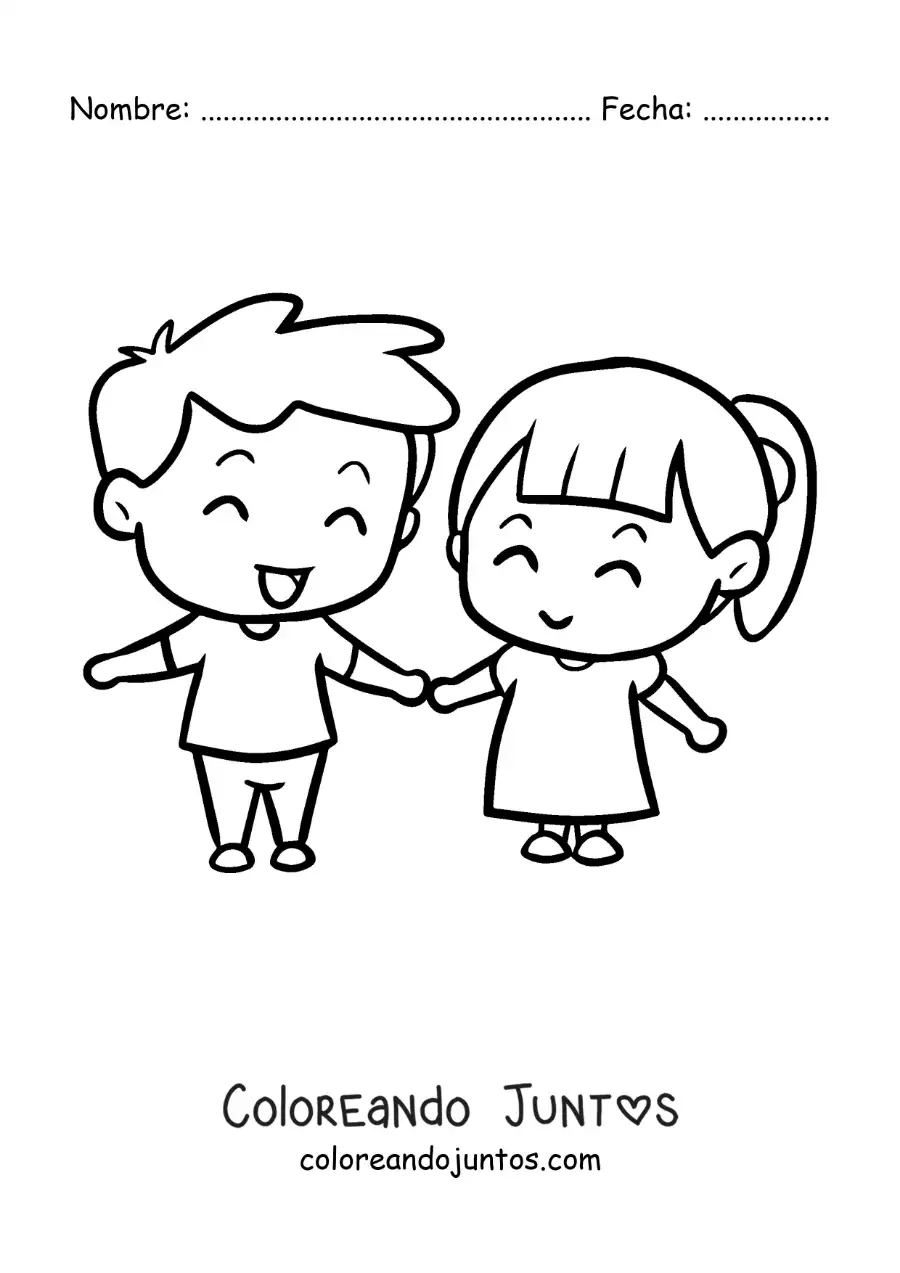 Imagen para colorear de pareja de enamorados tomados de la mano