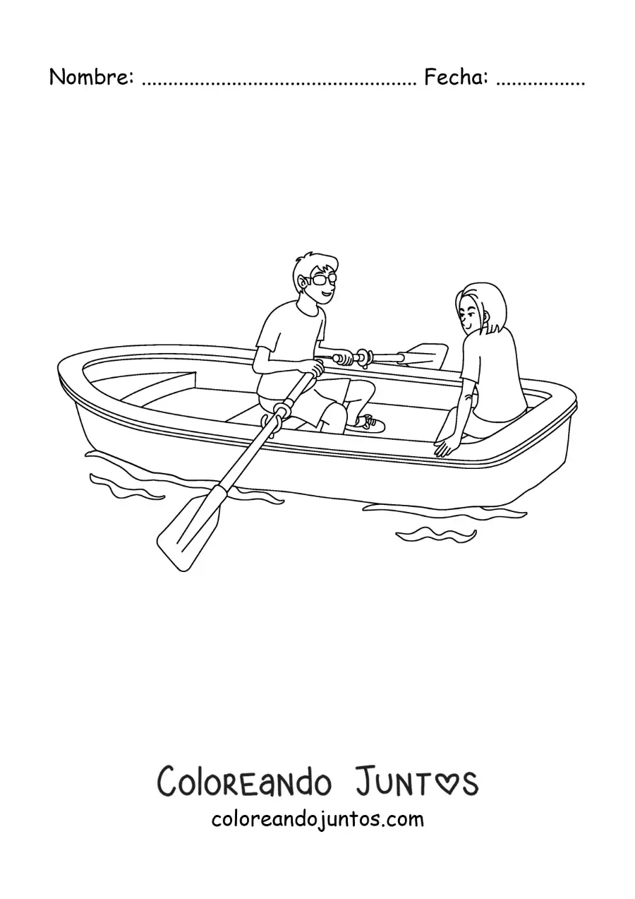 Imagen para colorear de pareja de enamorados sentados en un bote