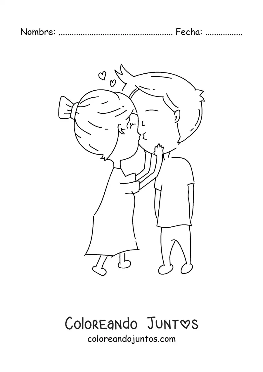 Imagen para colorear de beso de pareja con corazones