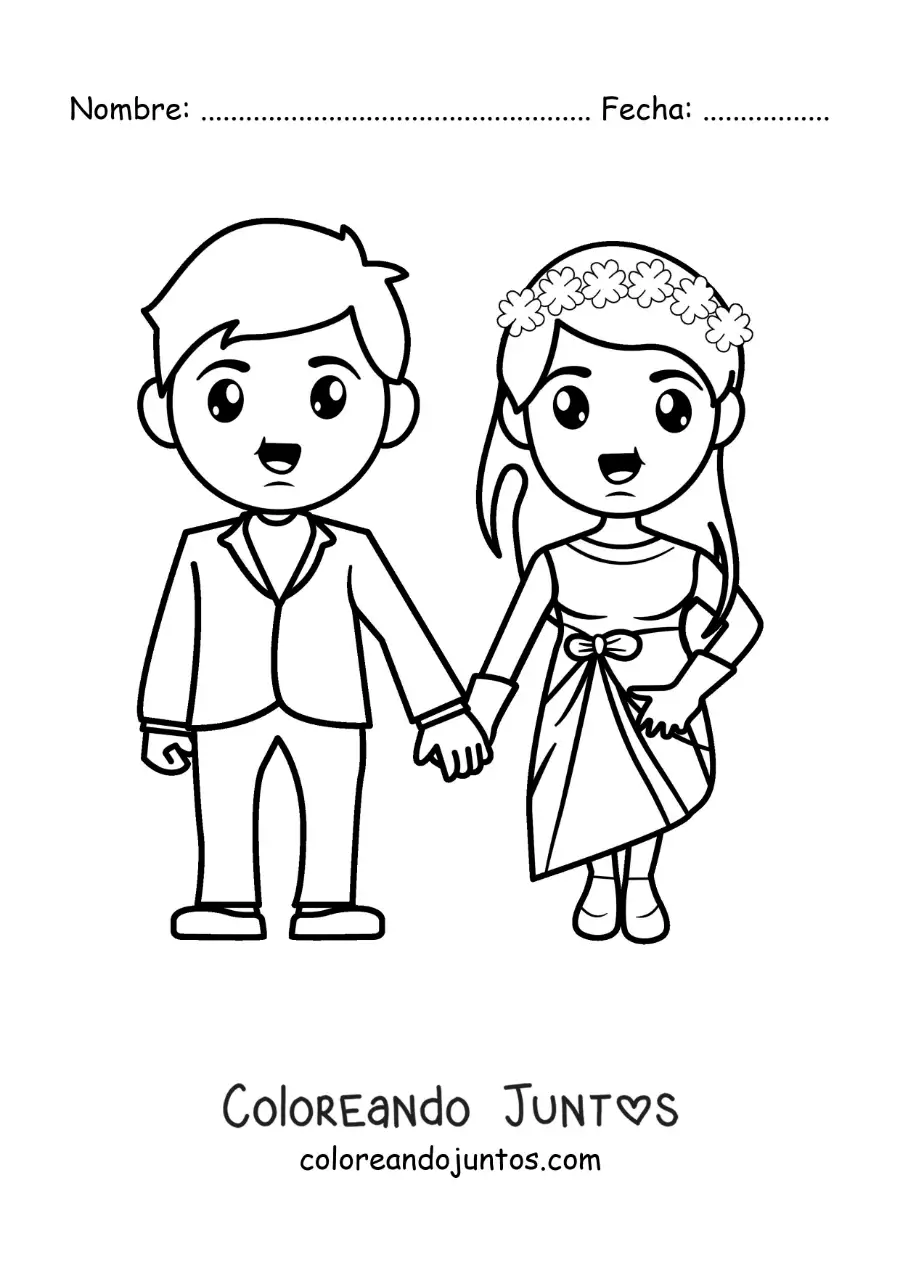Imagen para colorear de pareja feliz en su boda