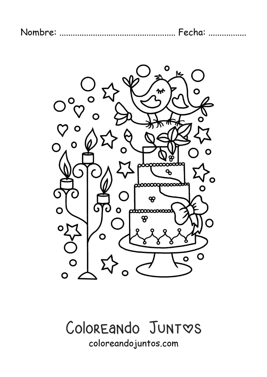 Imagen para colorear de hermoso pastel de boda animado