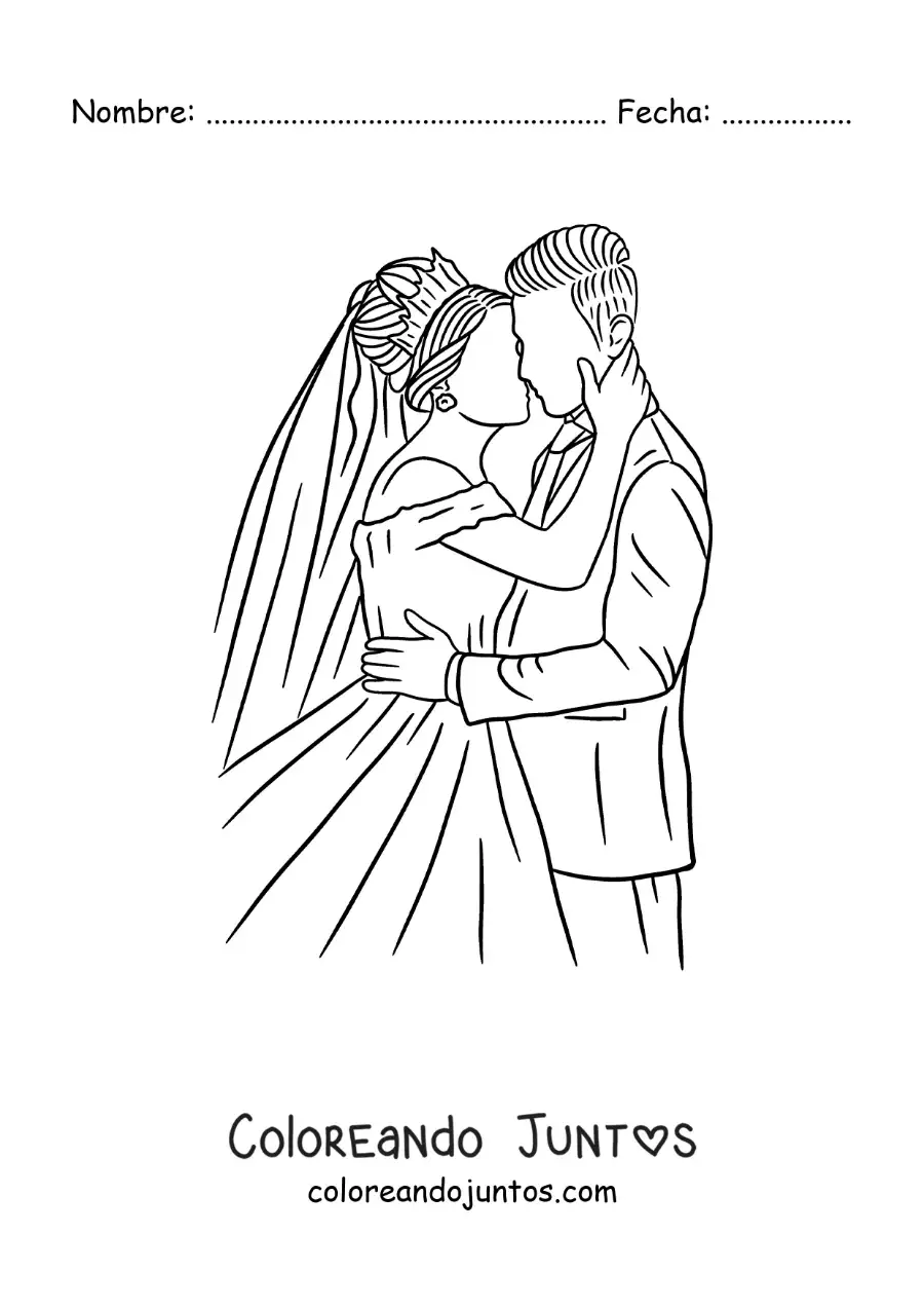 Imagen para colorear de novios besándose en su casamiento