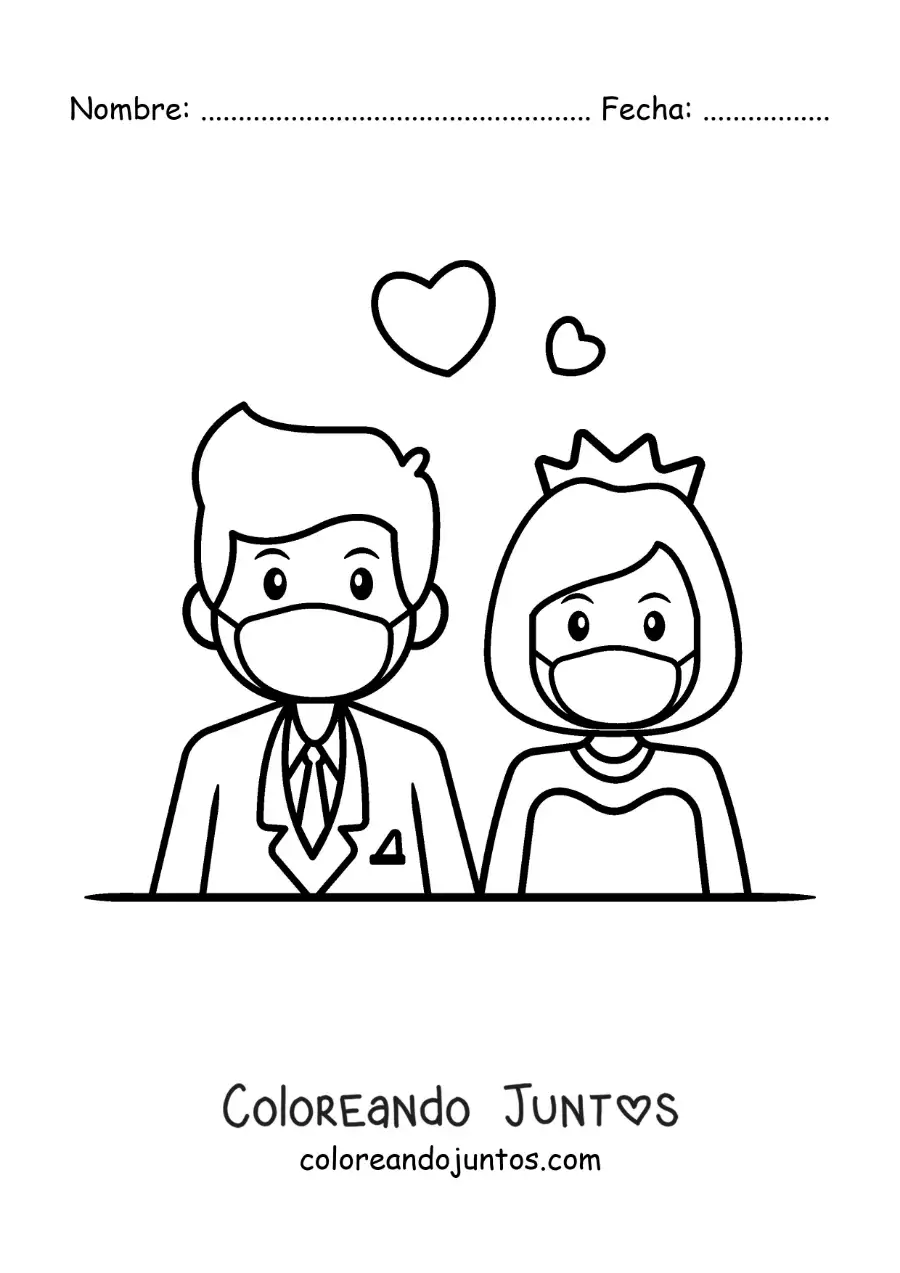 Imagen para colorear de boda en cuarentena animada