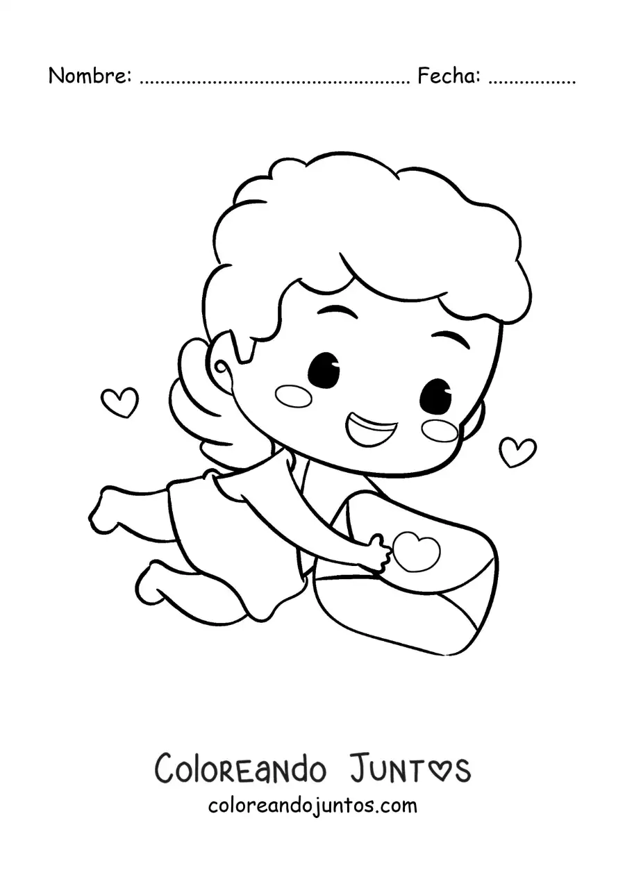 Imagen para colorear de cupido con una carta de amor