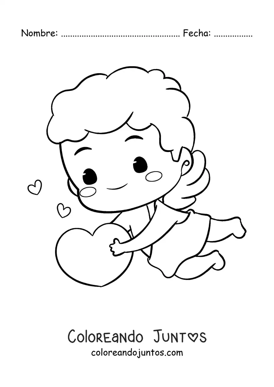 Imagen para colorear de lindo cupido bebé animado con corazones