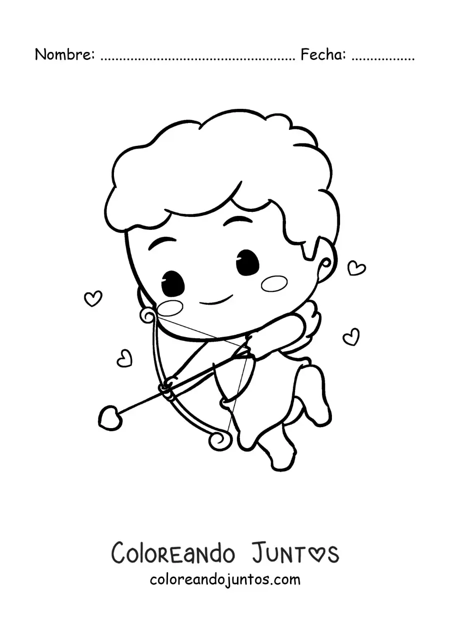 Imagen para colorear de lindo cupido bebé animado flechando