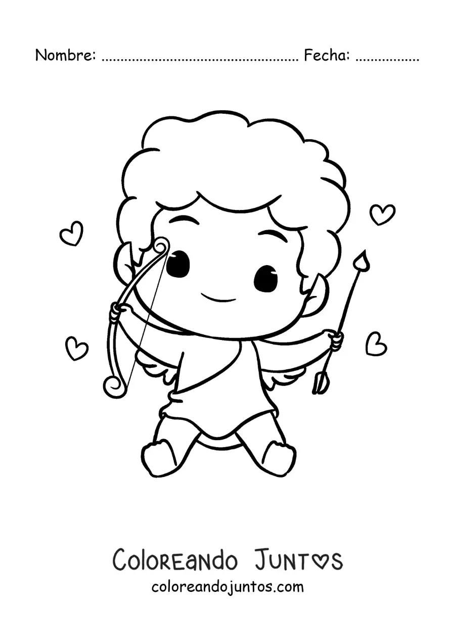 Imagen para colorear de lindo cupido bebé sentado con corazones