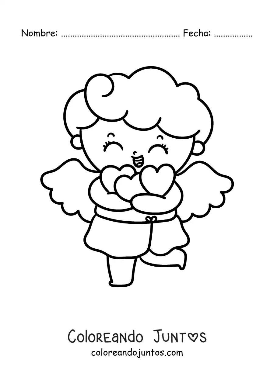 Imagen para colorear de lindo cupido bebé con corazones
