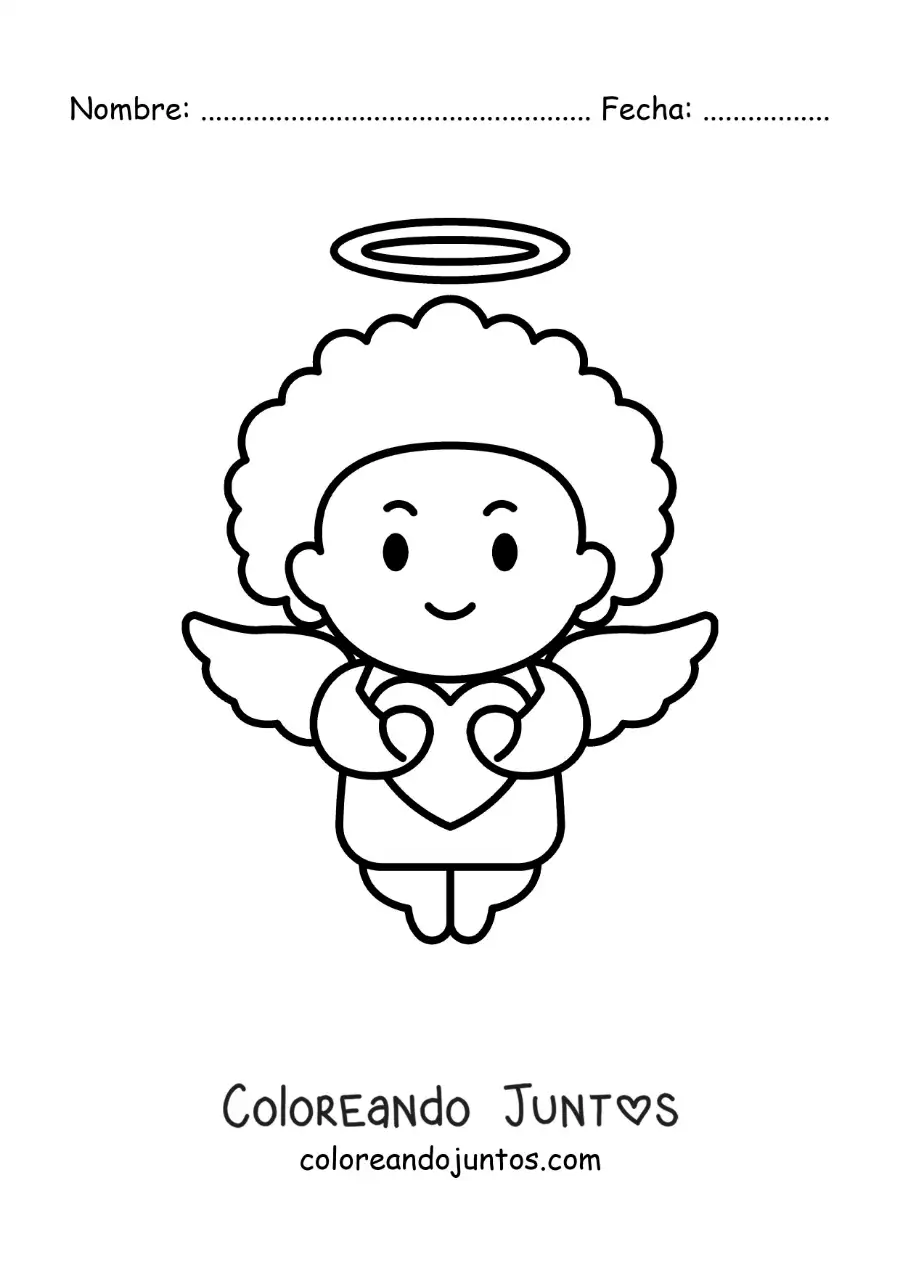 Imagen para colorear de caricatura de cupido con un corazón