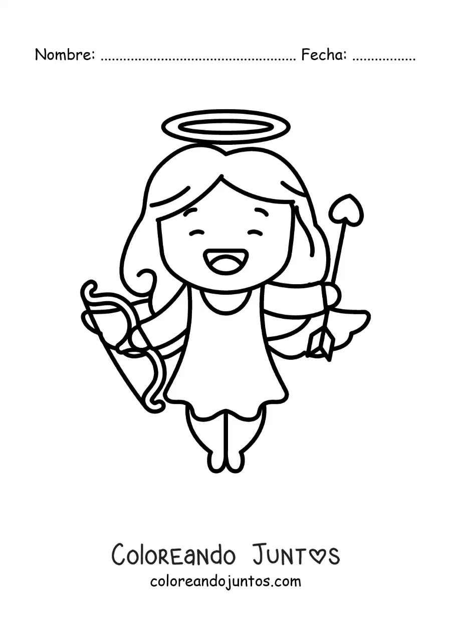 Imagen para colorear de caricatura de cupido sonriendo con arco y flecha