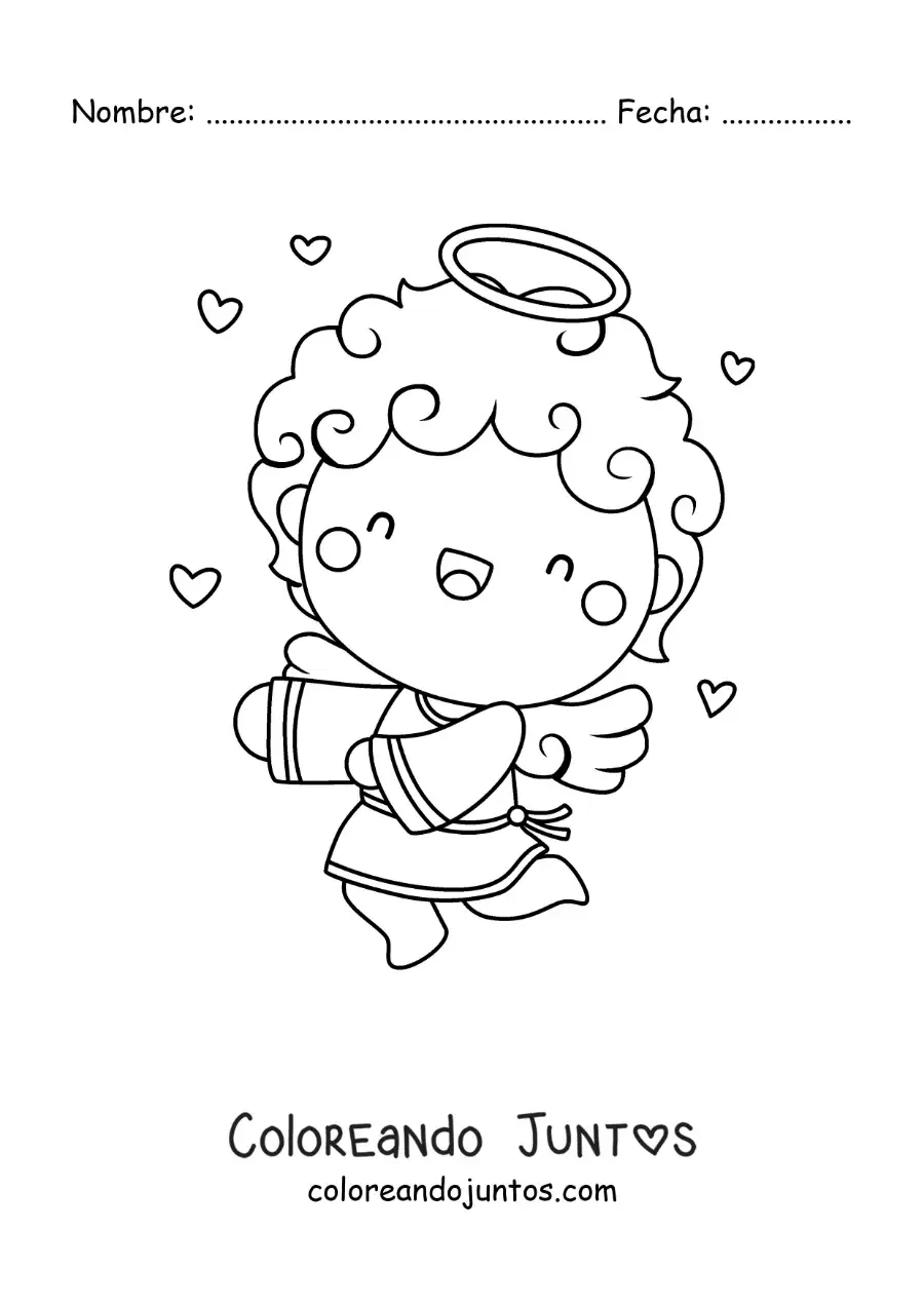 Imagen para colorear de ángel cupido volando con corazones