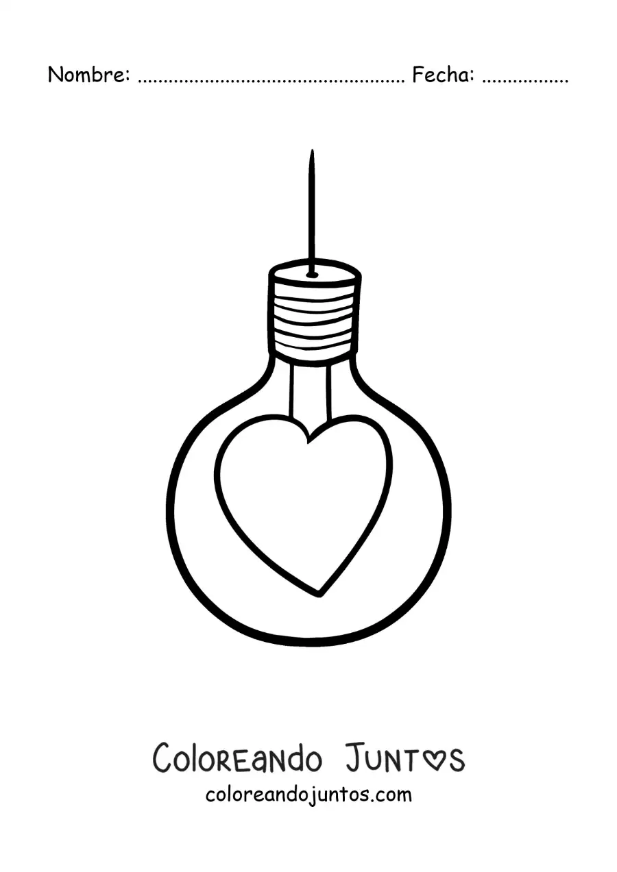 Imagen para colorear de bombillo con forma de corazón