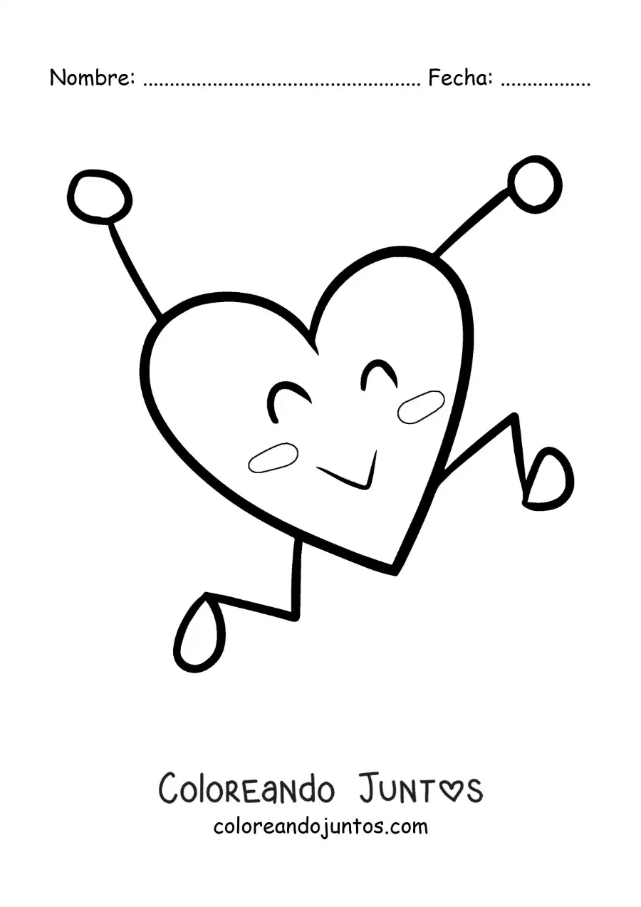 Imagen para colorear de corazón animado feliz