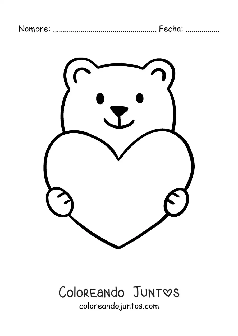 Imagen para colorear de oso animado con un corazón