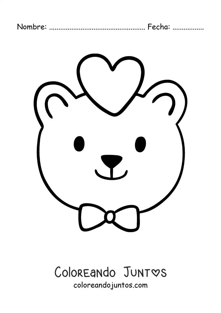 Imagen para colorear de oso con un corazón y una corbata de lazo