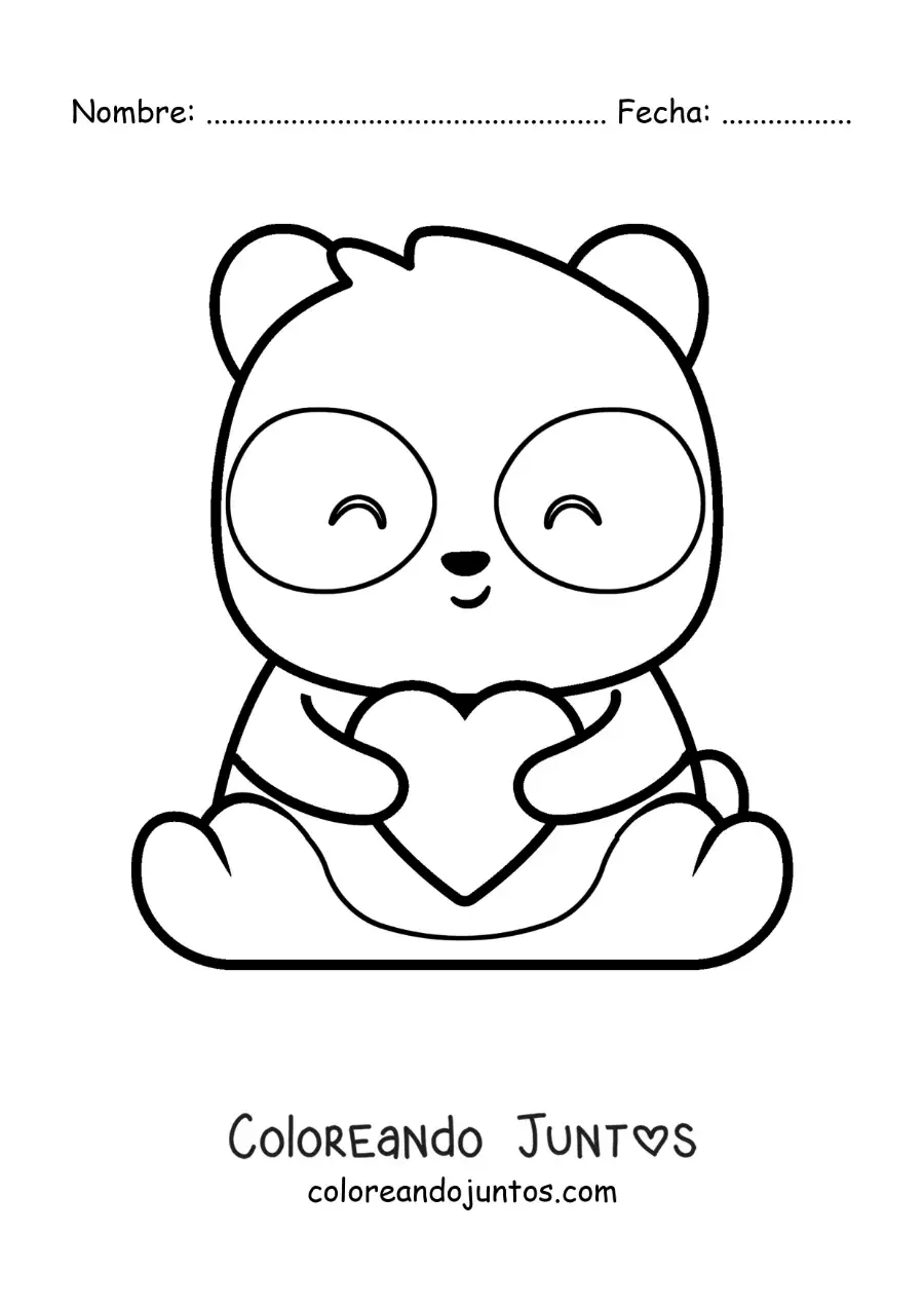 Imagen para colorear de oso panda kawaii sentado con un corazón