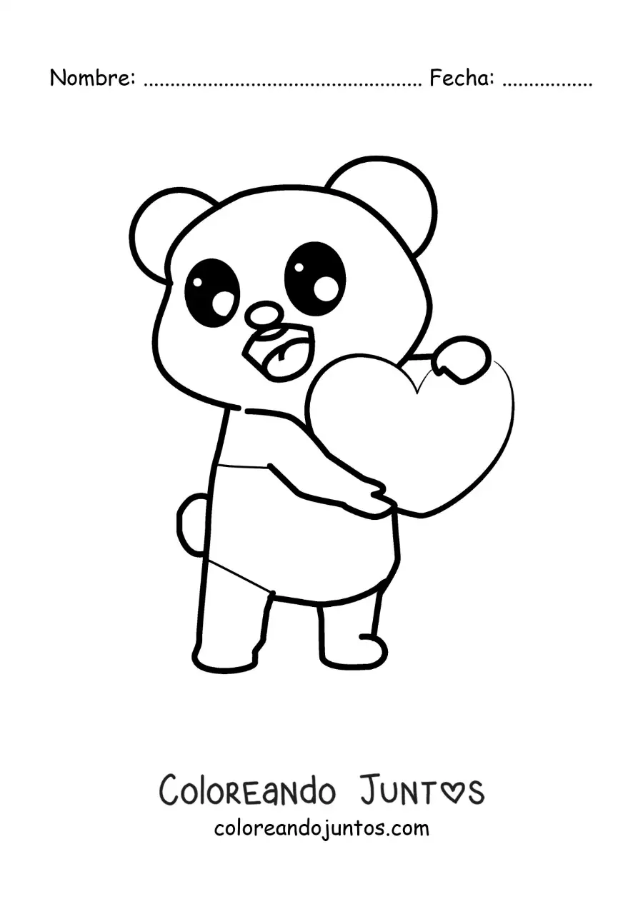 Imagen para colorear de oso kawaii sosteniendo un corazón