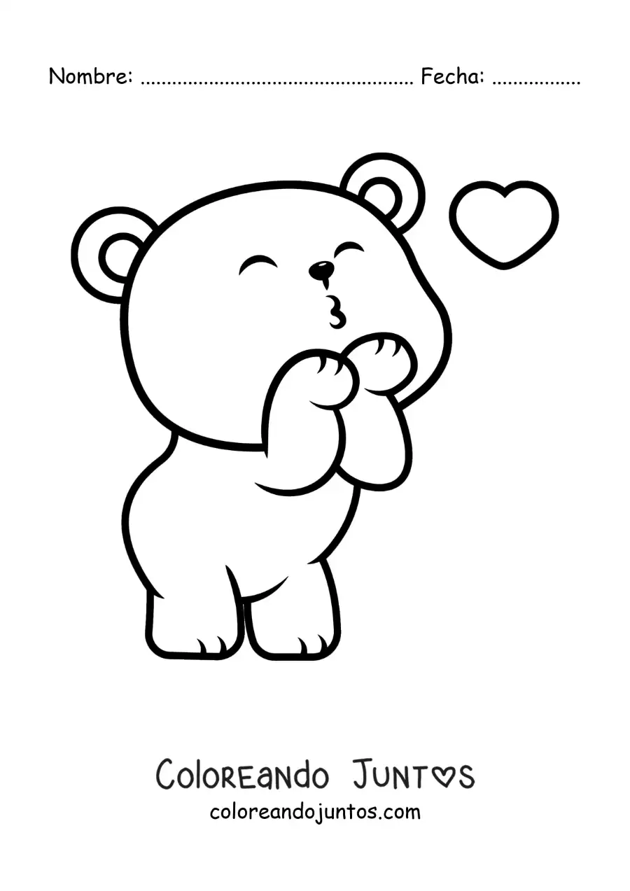 Imagen para colorear de oso animado soplando un beso