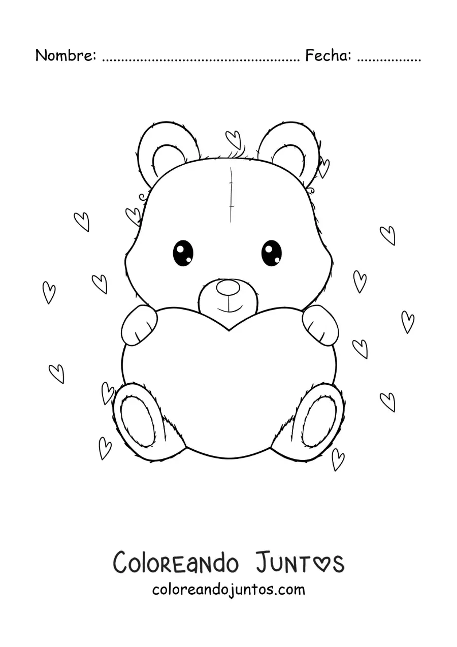Imagen para colorear de oso cariñoso sentado con un corazón grande