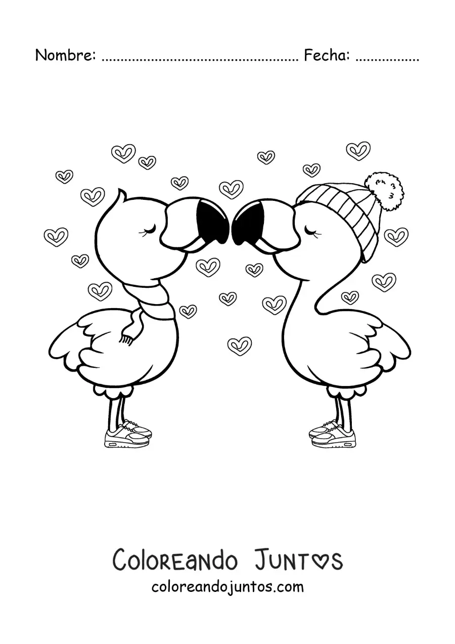 Imagen para colorear de pareja de flamingos animados enamorados