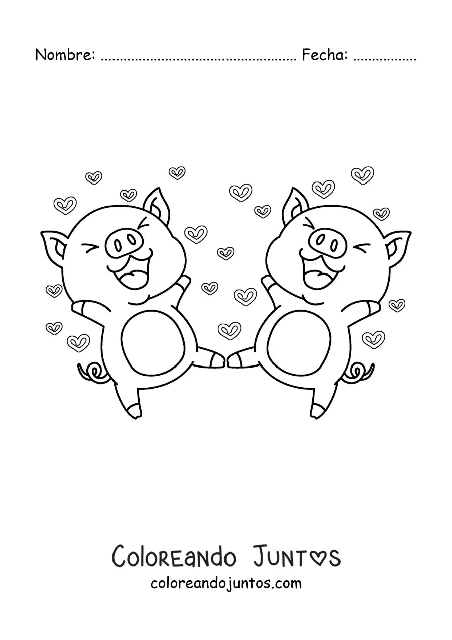 Imagen para colorear de pareja de cerditos animados enamorados