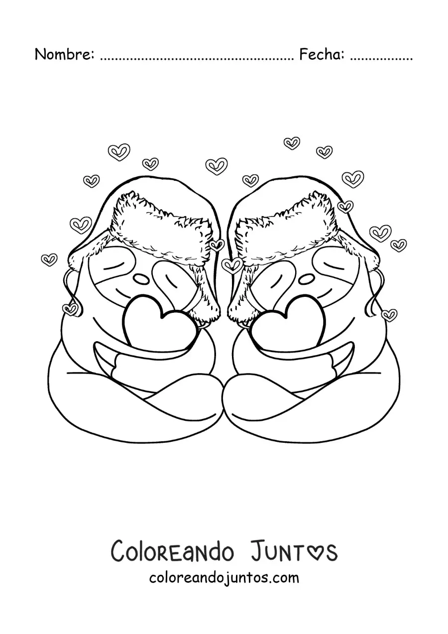 Imagen para colorear de pareja de perezosos animados enamorados