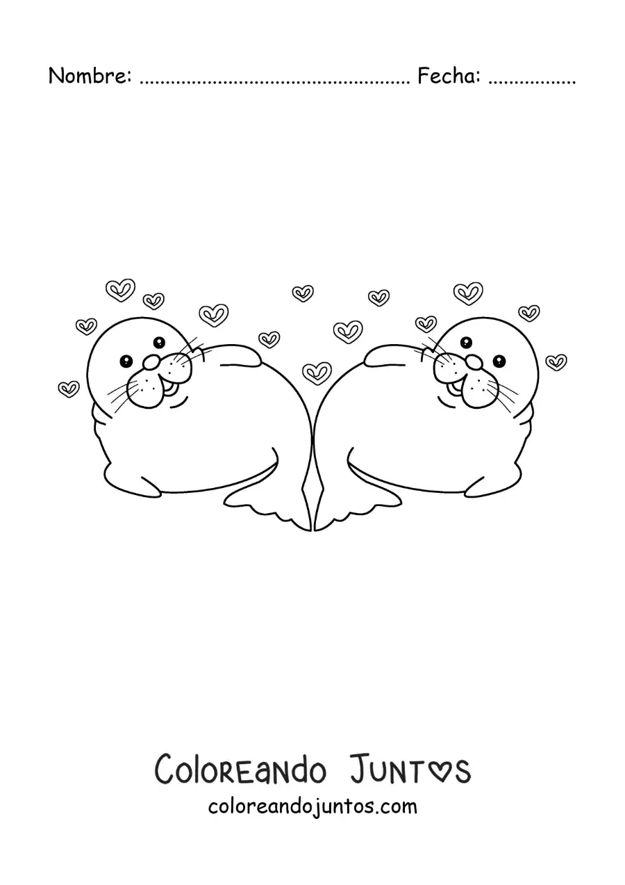 Imagen para colorear de pareja de focas animadas enamoradas