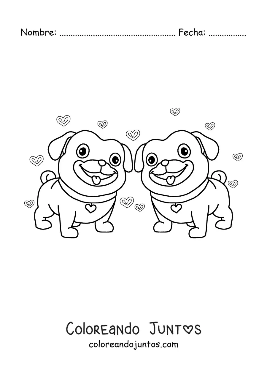 Imagen para colorear de pareja de perritos animados enamorados