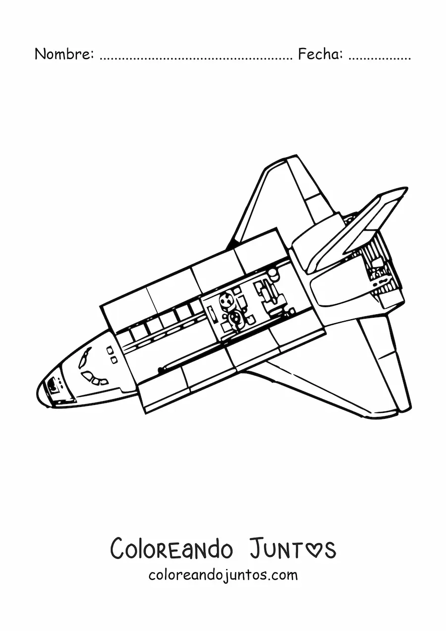 Imagen para colorear de un cohete realista por dentro