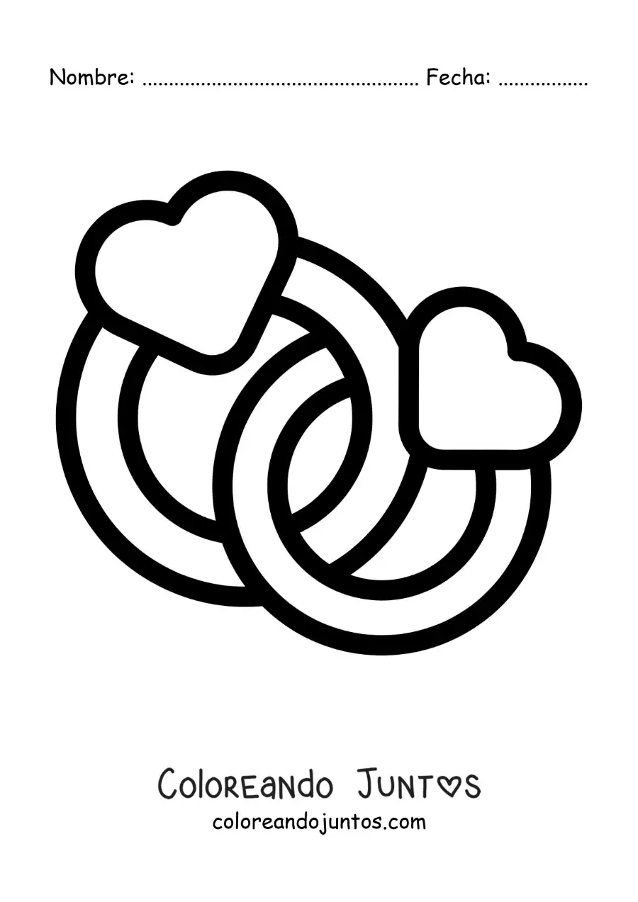 Imagen para colorear de anillos de corazones entrelazados